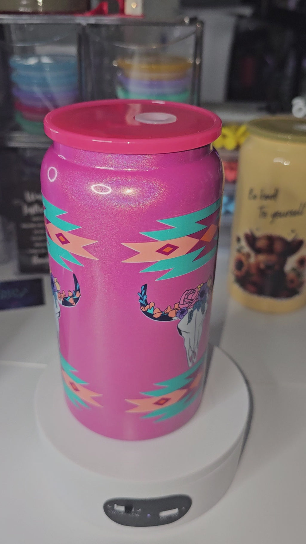 16 oz Western skulls stainless steel cup