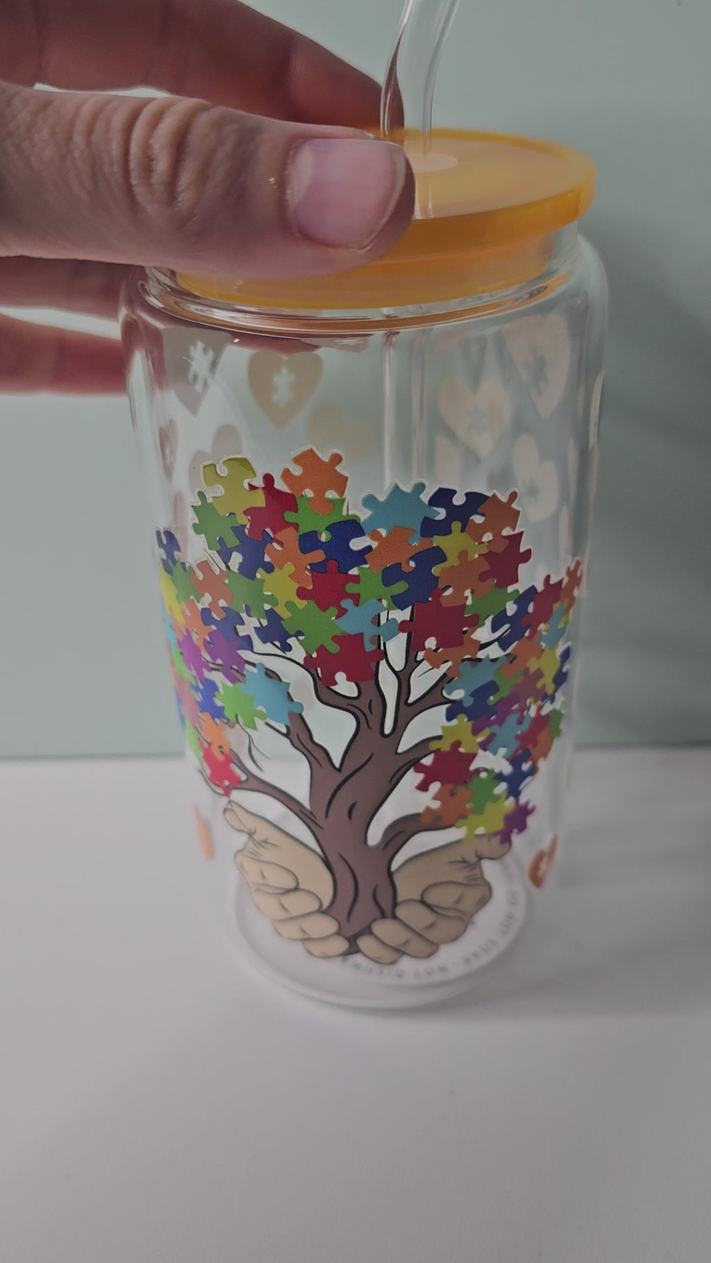 16 oz glass Autism awareness cup