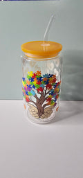 16 oz glass Autism awareness cup