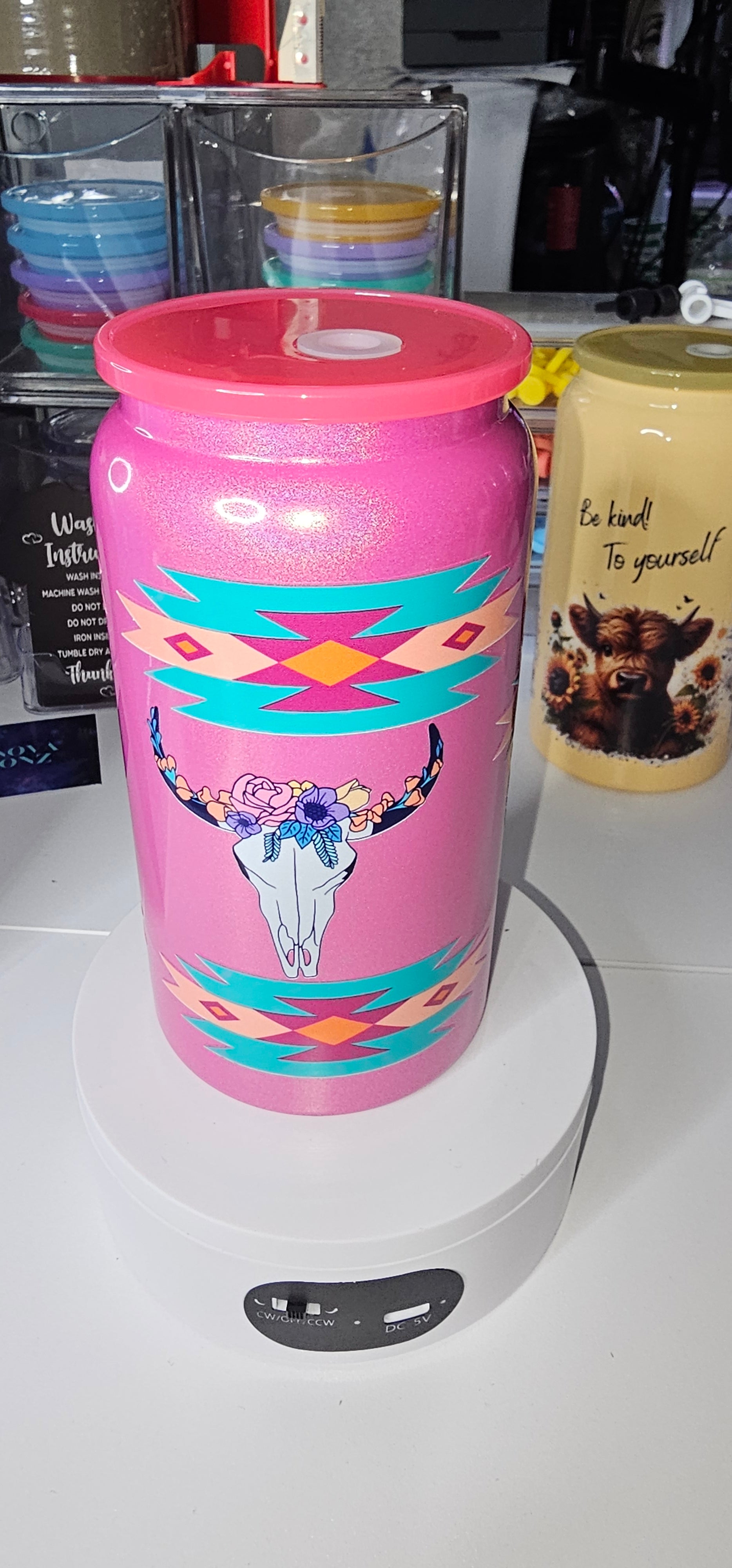 16 oz Western skulls stainless steel cup