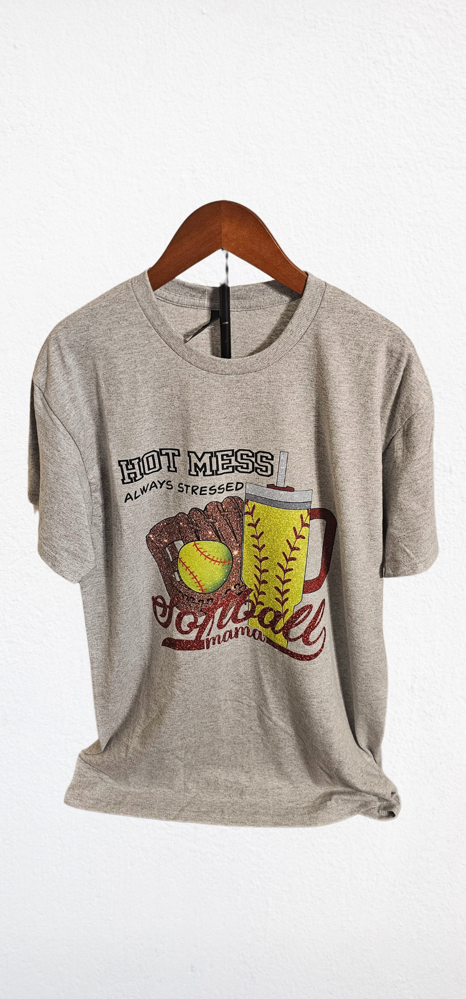 hot mess always stressed softball mama cotton t-shirt
