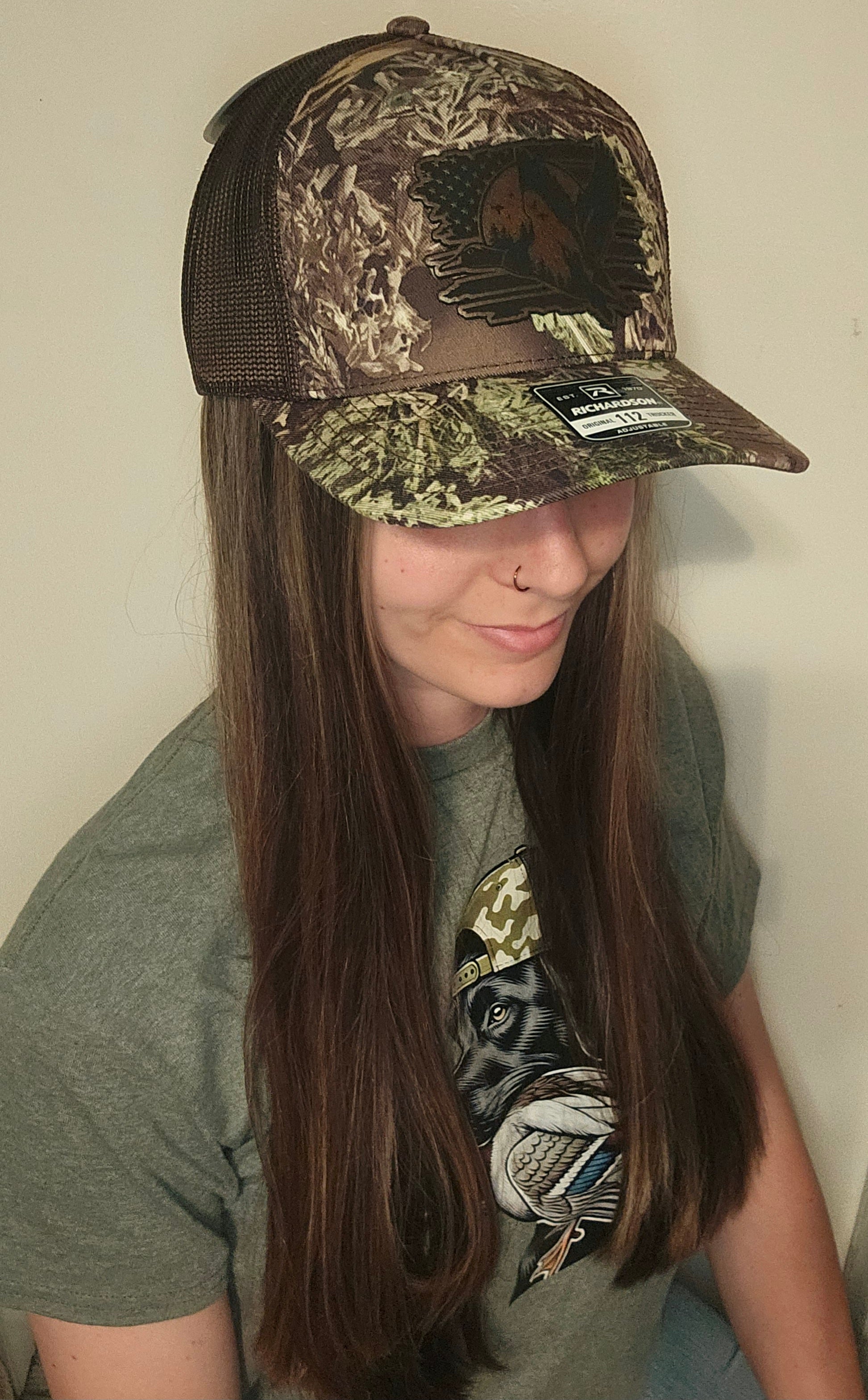 Camo richardson hat with flag and bird