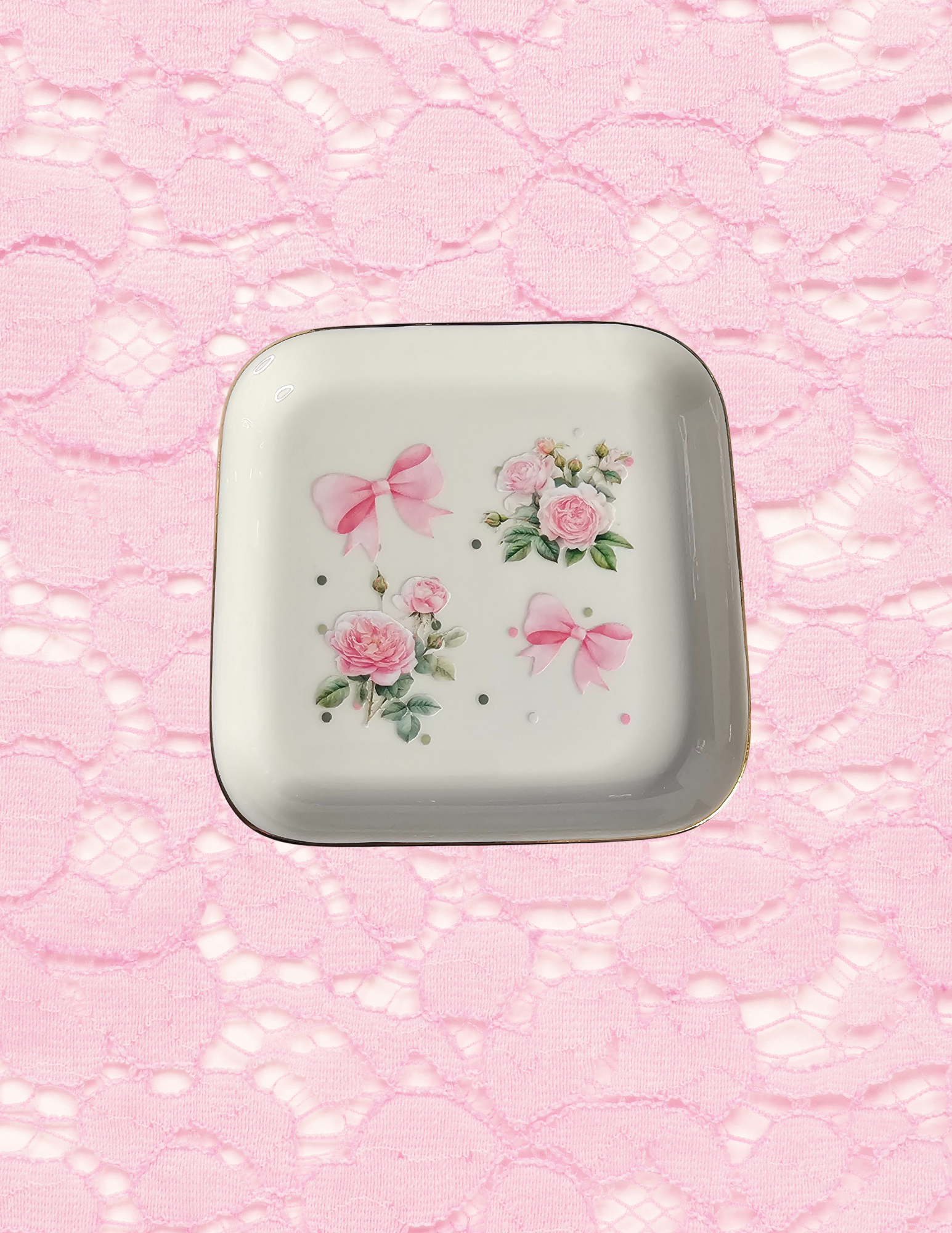 Ceramic trinket dish bows and roses