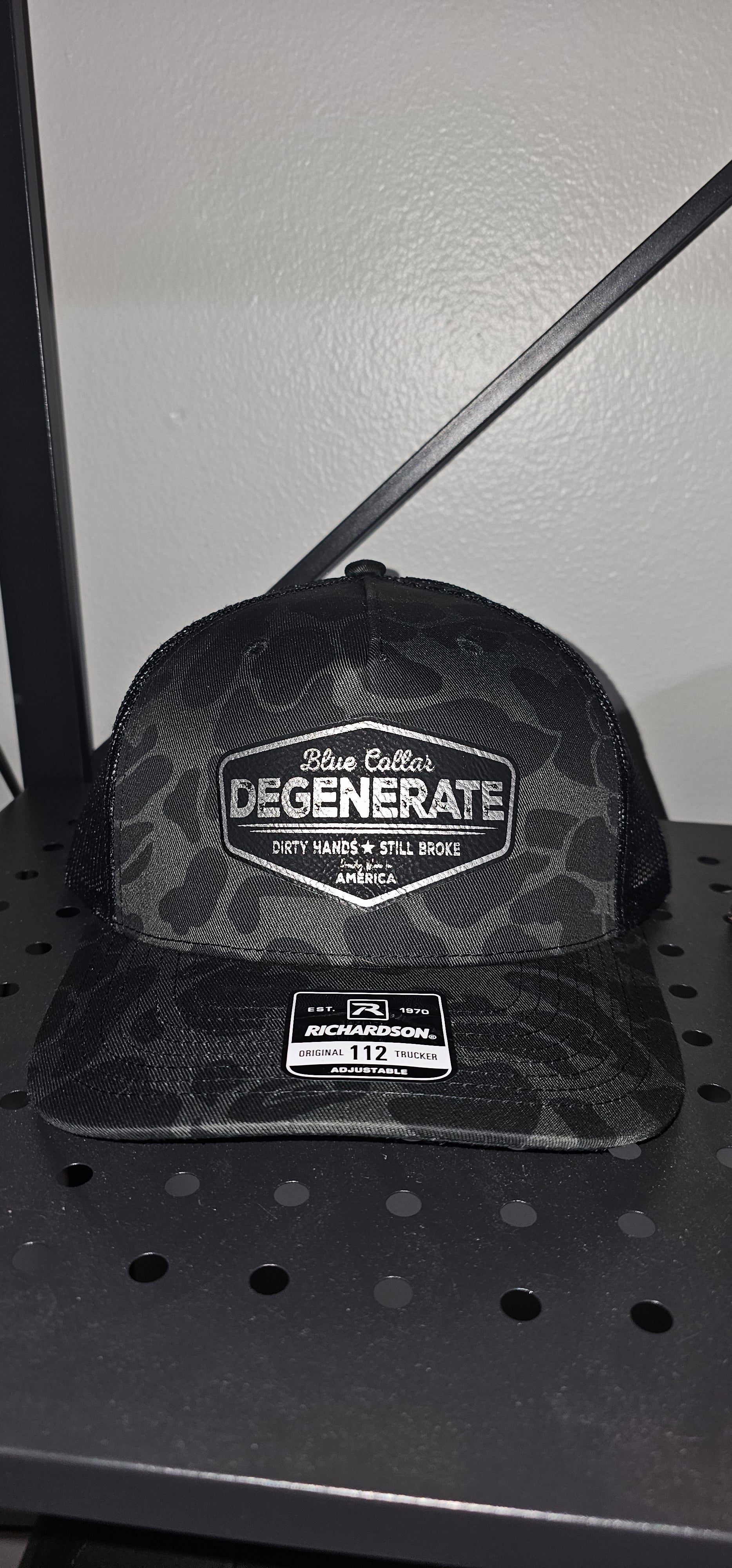 Black and Grey duck camo blue collar degenerate richardson hat