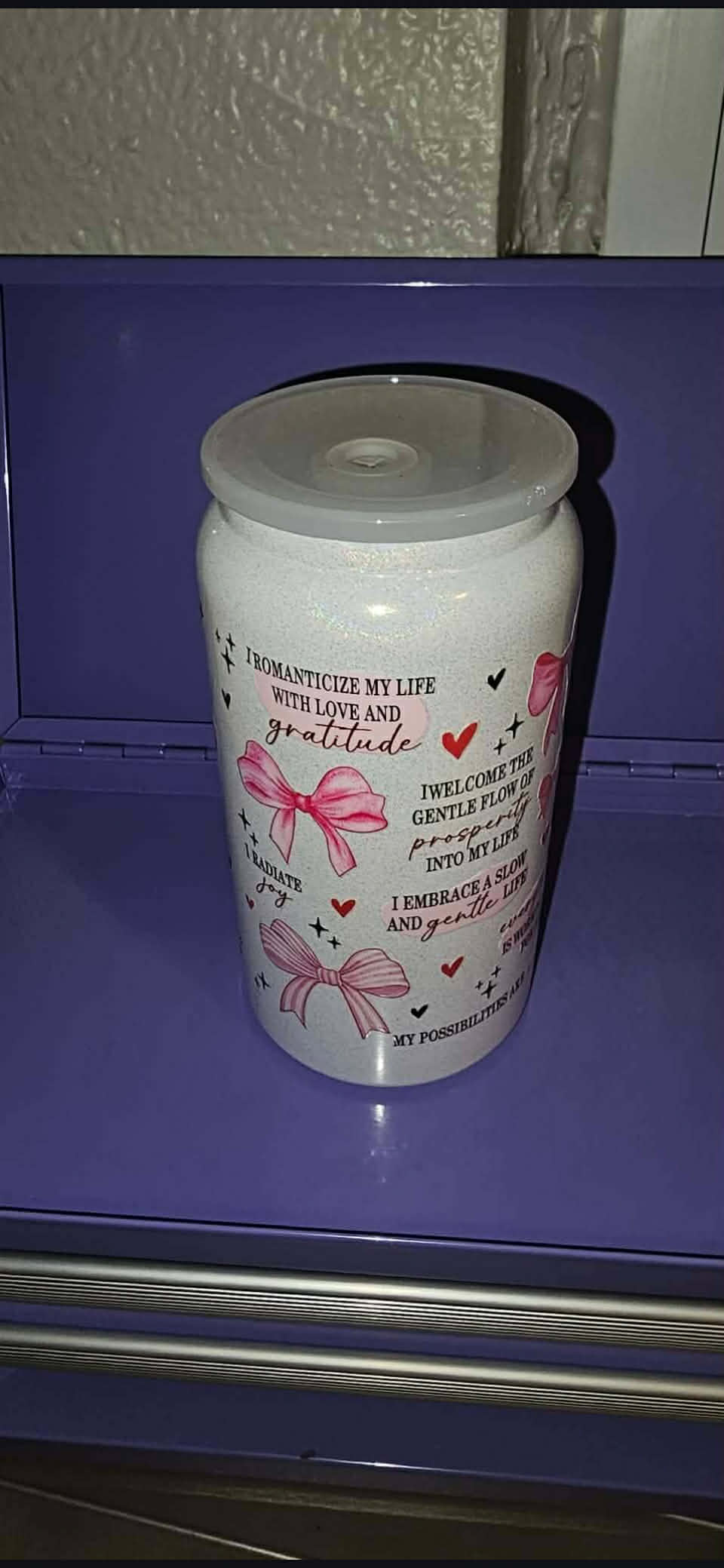White affirmations stainless steel cup