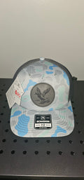 Green and blue camo richardson hat with bird patch
